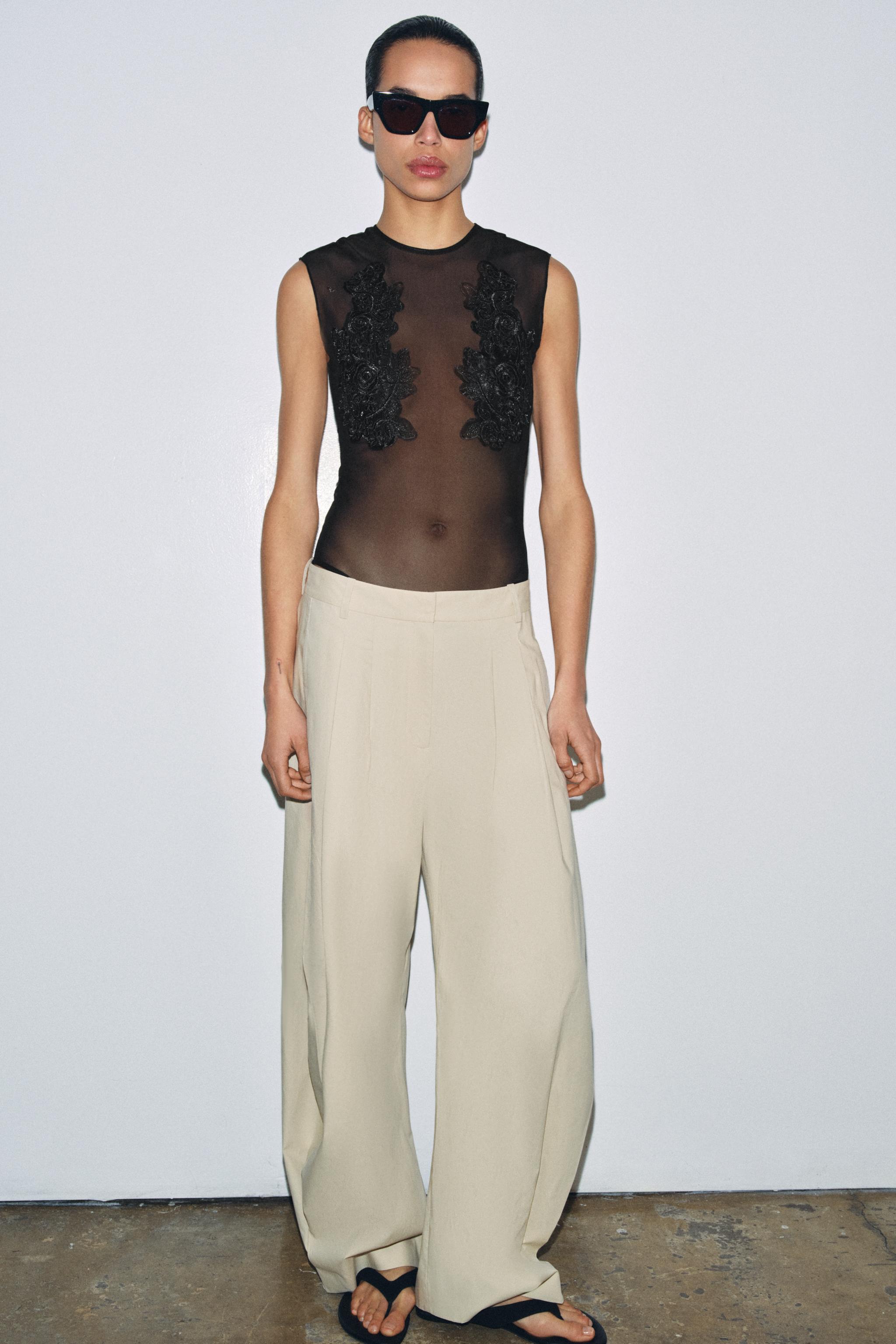 EMBROIDERED TULLE BODYSUIT